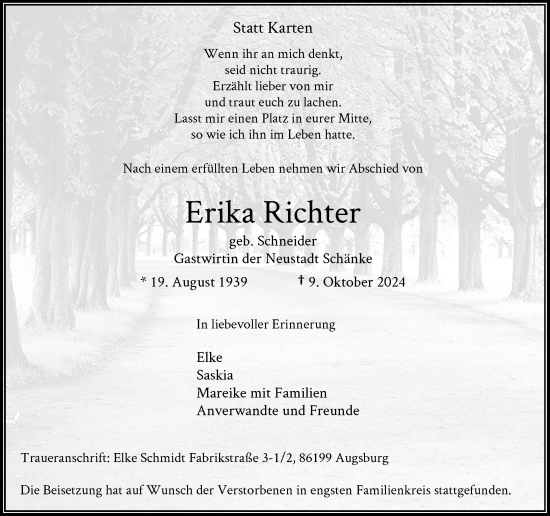 Traueranzeige von Erika Richter von Rheinische Post