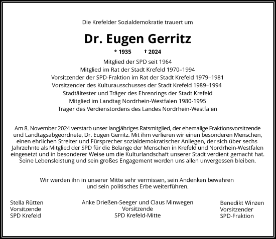 Traueranzeige von Eugen Gerritz von Rheinische Post