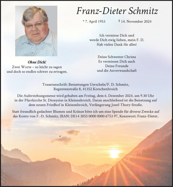 Traueranzeige von Franz-Dieter Schmitz von Rheinische Post