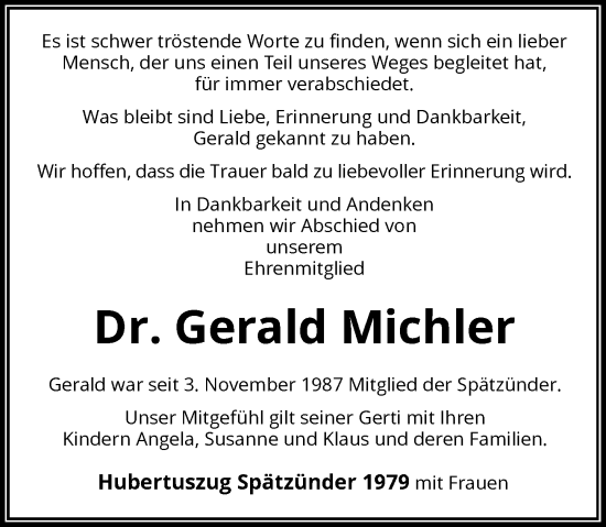 Traueranzeige von Gerald Michler von Rheinische Post