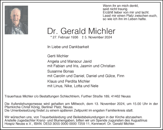 Traueranzeige von Gerald Michler von Rheinische Post