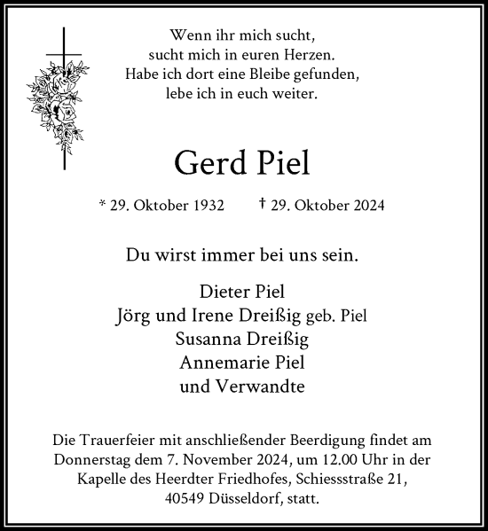 Traueranzeige von Gerd Piel von Rheinische Post