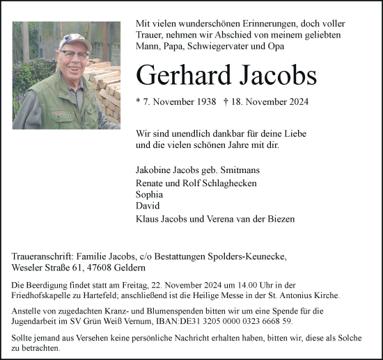 Traueranzeige von Gerhard Jacobs von Rheinische Post