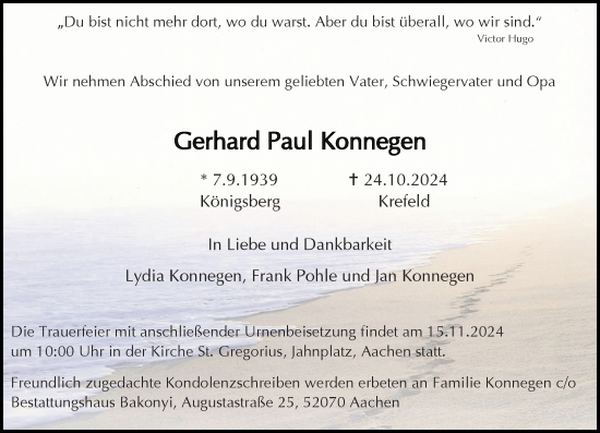 Traueranzeige von Gerhard Paul Konnegen von Rheinische Post