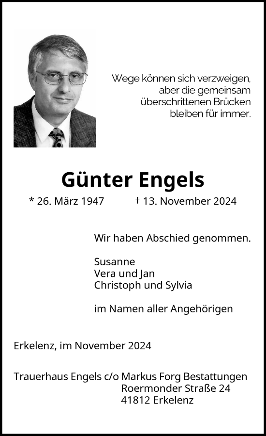 Traueranzeige von Günter Engels von Rheinische Post