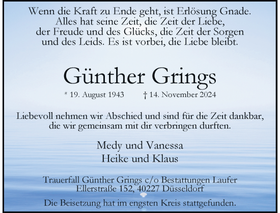 Traueranzeige von Günther Grings von Rheinische Post