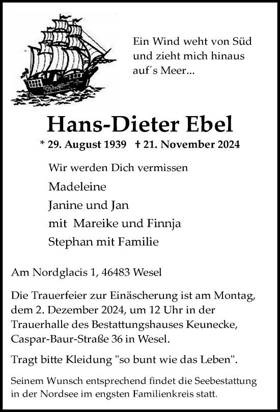 Traueranzeige von Hans-Dieter Ebel von Rheinische Post