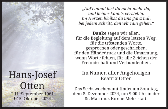 Traueranzeige von Hans-Josef Otten von Rheinische Post