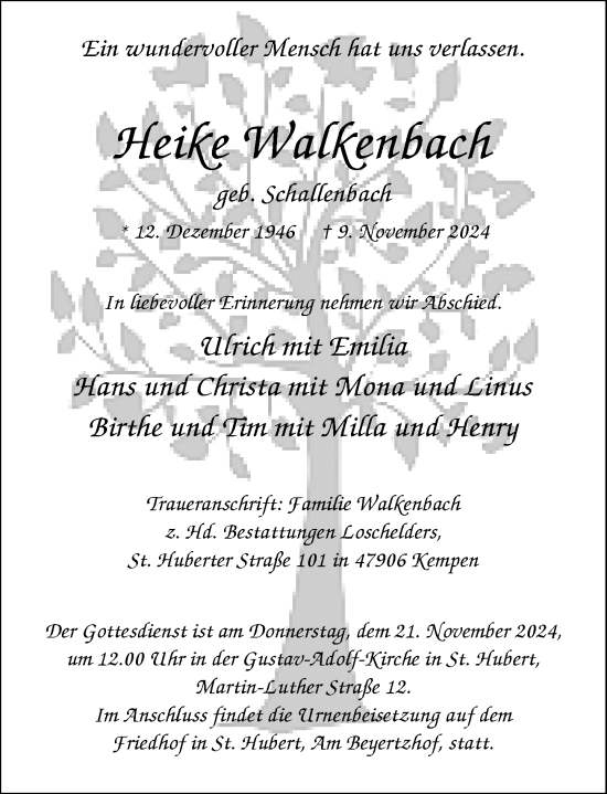 Traueranzeige von Heike Walkenbach von Rheinische Post