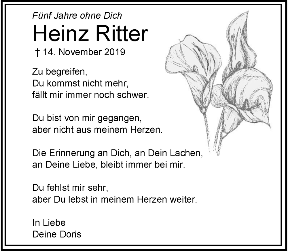  Traueranzeige für Heinz Ritter vom 16.11.2024 aus Rheinische Post