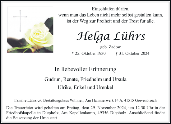 Traueranzeige von Helga Lührs von Rheinische Post