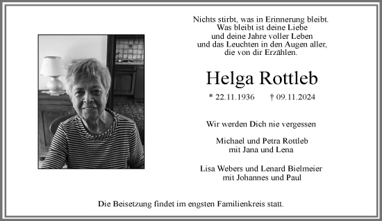 Traueranzeige von Helga Rottleb von Rheinische Post