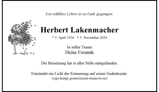 Traueranzeige von Herbert Lakenmacher von Rheinische Post