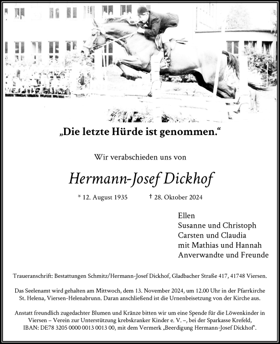 Traueranzeige von Hermann-Josef Dickhof von Rheinische Post