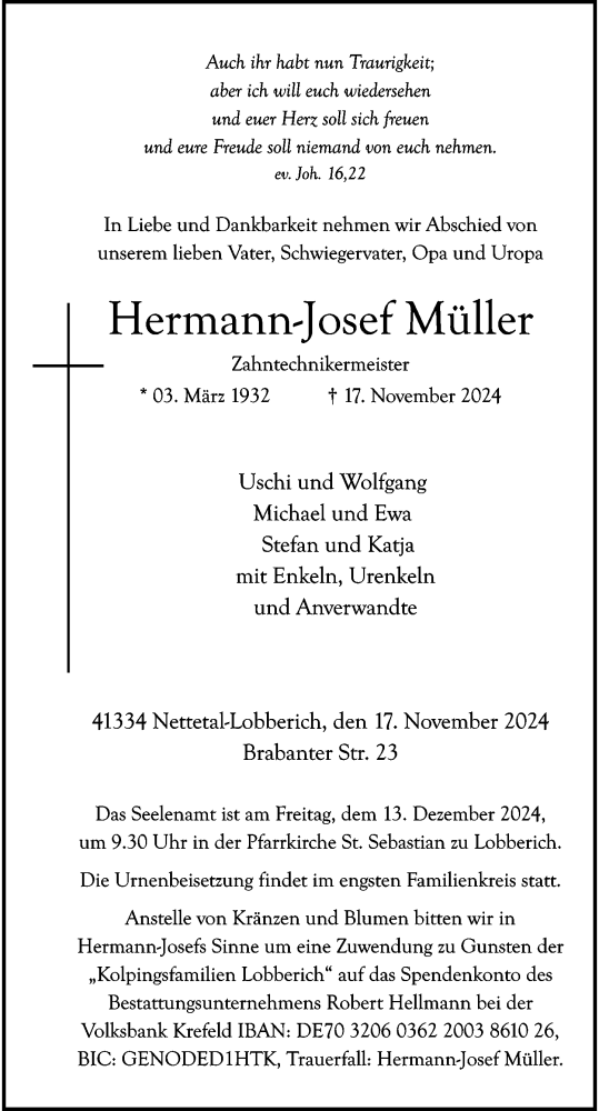 Traueranzeige von Hermann-Josef Müller von Rheinische Post