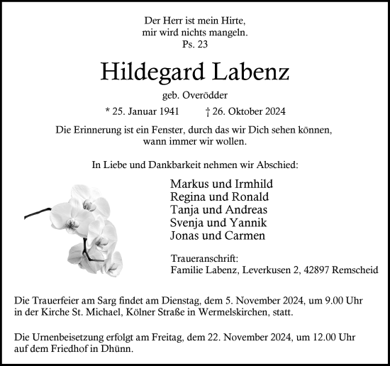 Traueranzeige von Hildegard Labenz von Rheinische Post