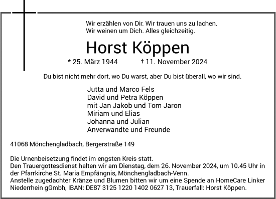 Traueranzeige von Horst Köppen von Rheinische Post