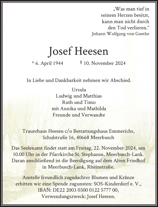 Traueranzeige von Josef Heesen von Rheinische Post