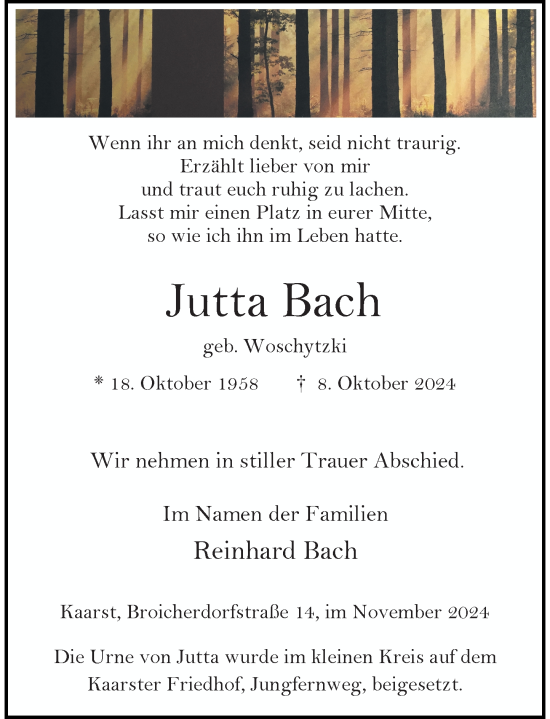 Traueranzeige von Jutta Bach von Rheinische Post