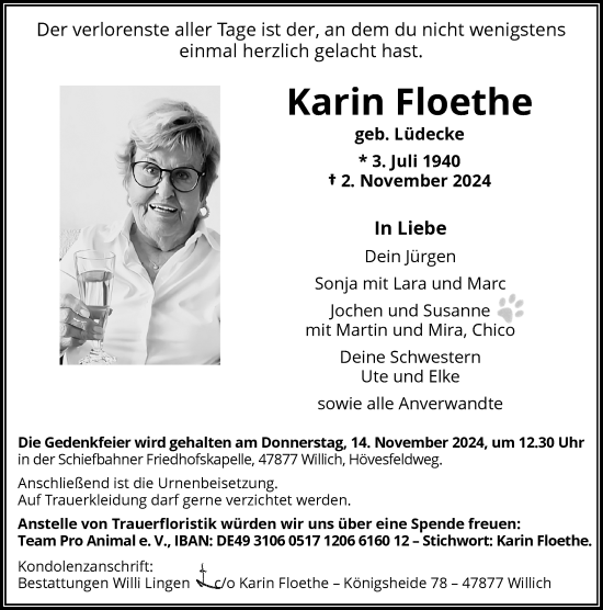 Traueranzeige von Karin Floethe von Rheinische Post