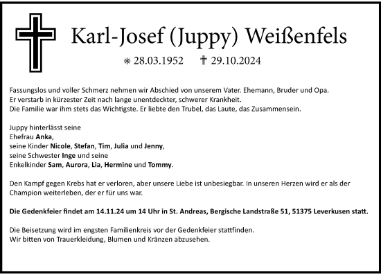 Traueranzeige von Karl-Josef Weißenfels von Rheinische Post