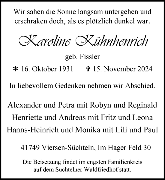 Traueranzeige von Karoline Kühnhenrich von Rheinische Post