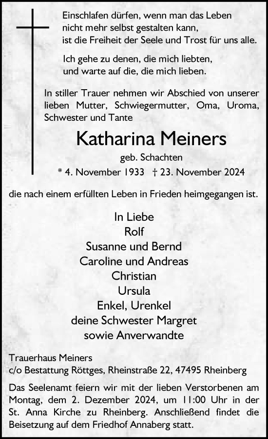 Traueranzeige von Katharina Meiners von Rheinische Post