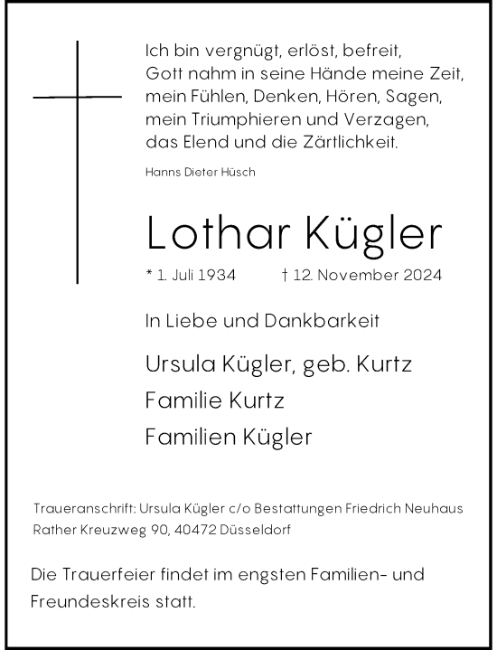 Traueranzeige von Lothar Kügler von Rheinische Post