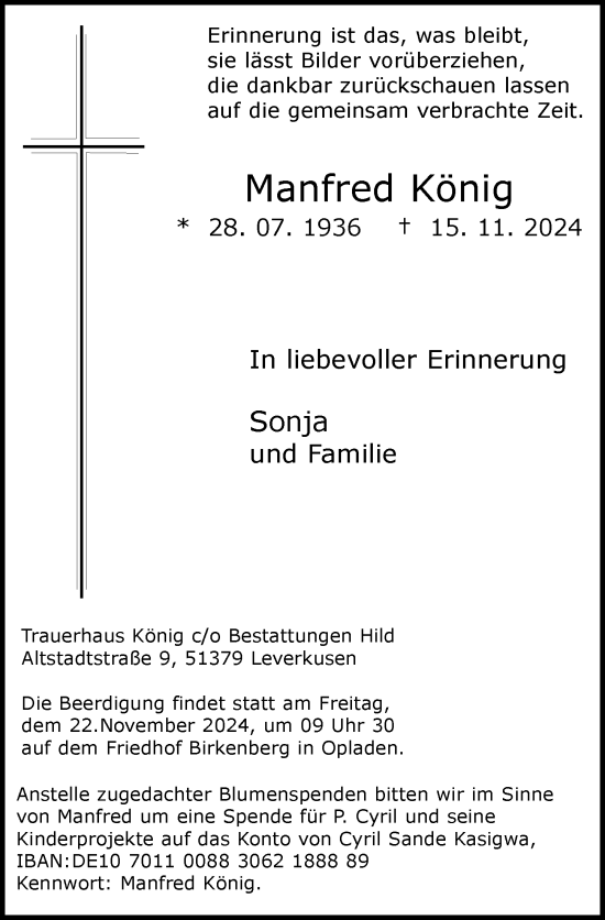 Traueranzeige von Manfred König von Rheinische Post