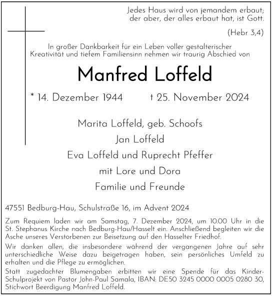 Traueranzeige von Manfred Loffeld von Rheinische Post