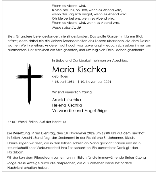 Traueranzeige von Maria Kischka von Rheinische Post