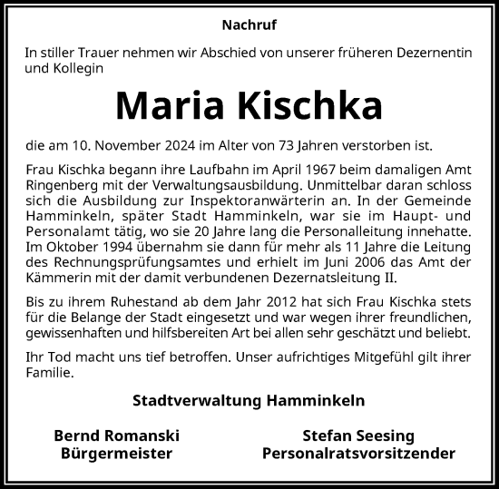 Traueranzeige von Maria Kischka von Rheinische Post