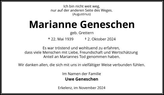 Traueranzeige von Marianne Geneschen von Rheinische Post