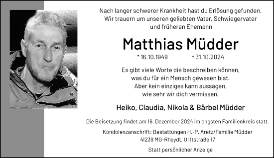 Traueranzeige von Matthias Müdder von Rheinische Post