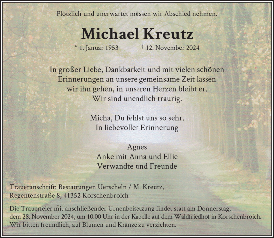 Traueranzeige von Michael Kreutz von Rheinische Post