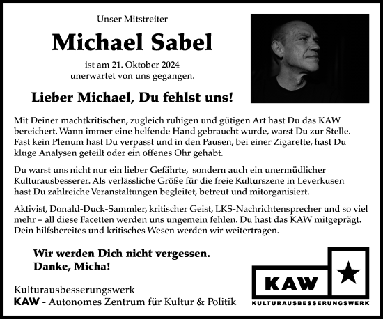 Traueranzeige von Michael Sabel von Rheinische Post