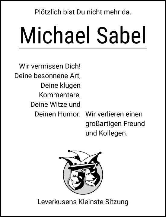 Traueranzeige von Michael Sabel von Rheinische Post