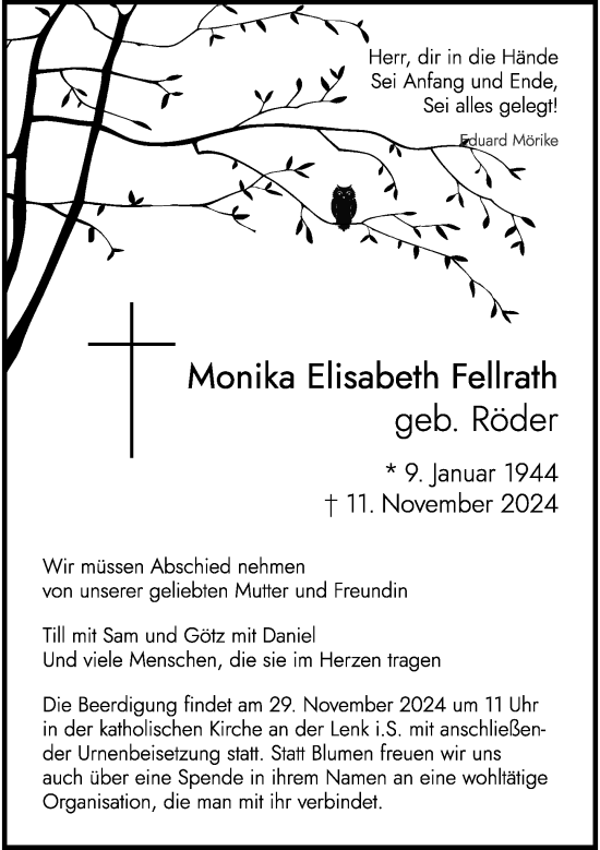 Traueranzeige von Monika Elisabeth Fellrath von Rheinische Post