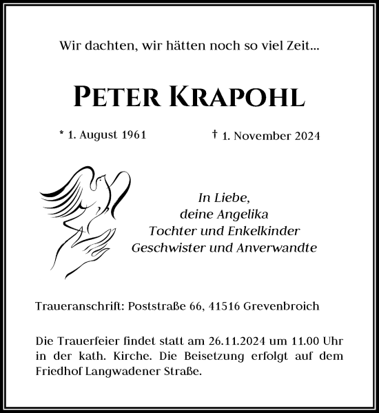 Traueranzeige von Peter Krapohl von Rheinische Post