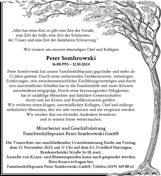 Traueranzeige von Peter Sombrowski von Rheinische Post