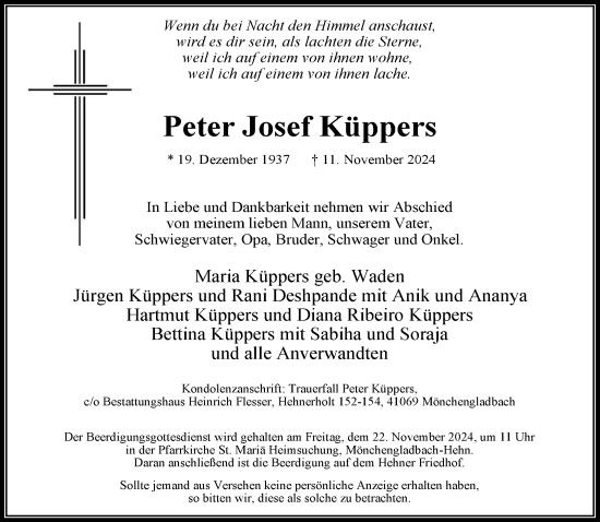 Traueranzeige von Peter Josef Küppers von Rheinische Post