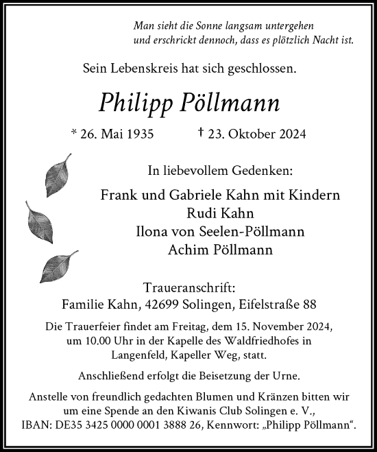 Traueranzeige von Philipp Pöllmann von Rheinische Post