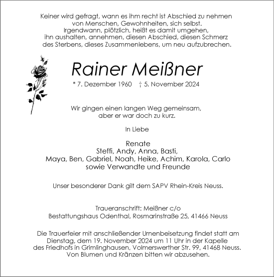 Traueranzeige von Rainer Meißner von Rheinische Post