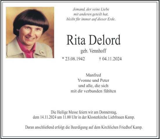 Traueranzeige von Rita Delord von Rheinische Post