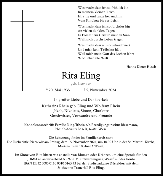 Traueranzeige von Rita Eling von Rheinische Post