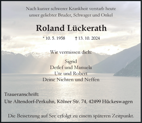 Traueranzeige von Roland Lückerath von Rheinische Post