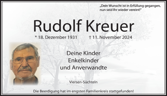 Traueranzeige von Rudolf Kreuer von Rheinische Post