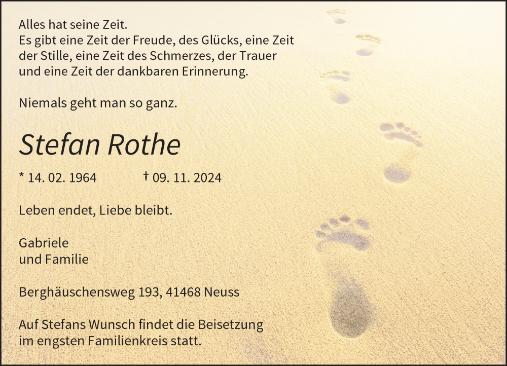  Traueranzeige für Stefan Rothe vom 23.11.2024 aus Rheinische Post