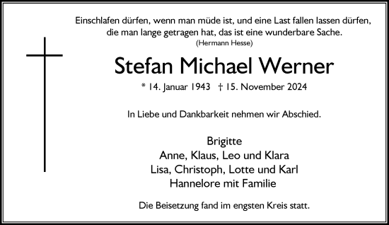 Traueranzeige von Stefan Michael Werner von Rheinische Post