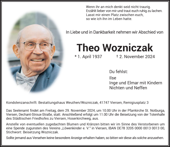 Traueranzeige von Theo Wozniczak von Rheinische Post